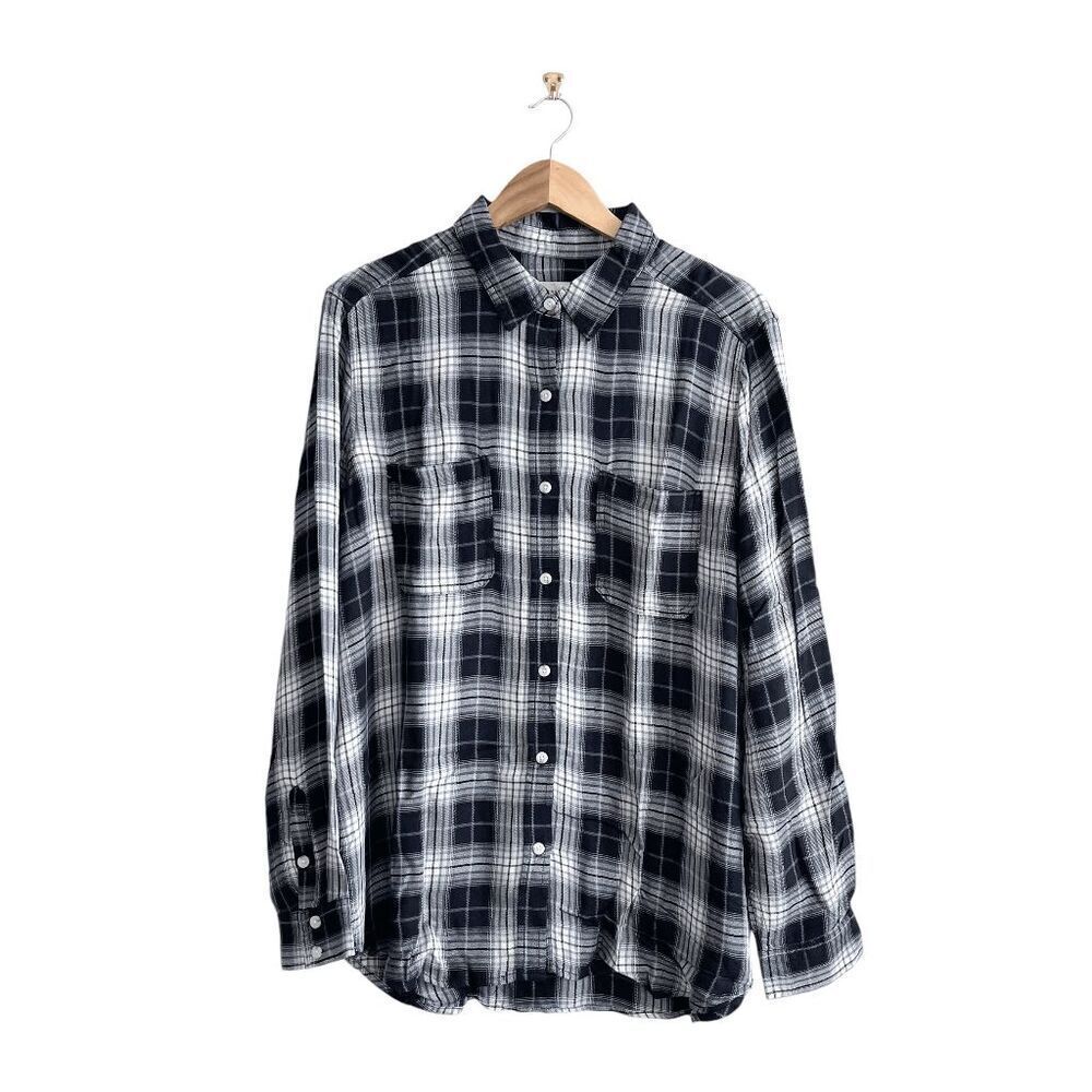 NWT Mossimo Supply Co. Womens Plaid Boyfriend Fit Button-up Shirt Black Gray XXL